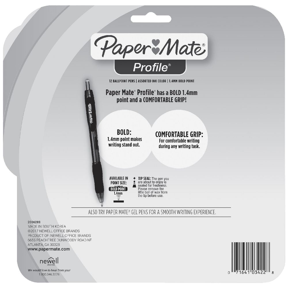 Paper Mate Profile Retractable Ballpoint Pens tips close-up showing all 12 colours
