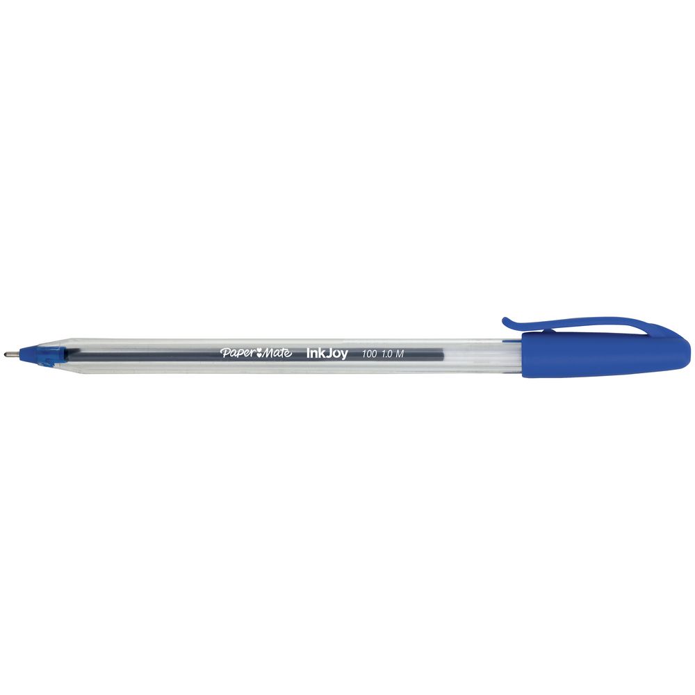 Paper Mate InkJoy 100 Blue Ballpoint Pen - single pen side view