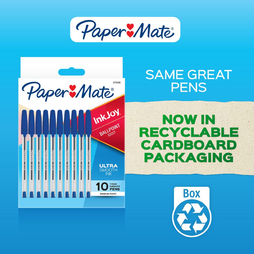 Paper Mate InkJoy 100 Blue Ballpoint Pens - recyclable cardboard packaging promo