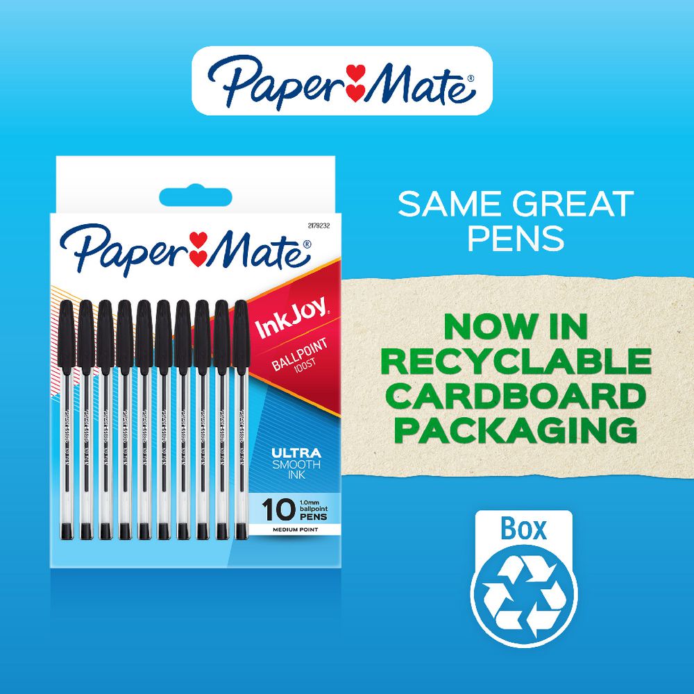 Paper Mate InkJoy 100 Black Ballpoint Pens - recyclable cardboard packaging promo