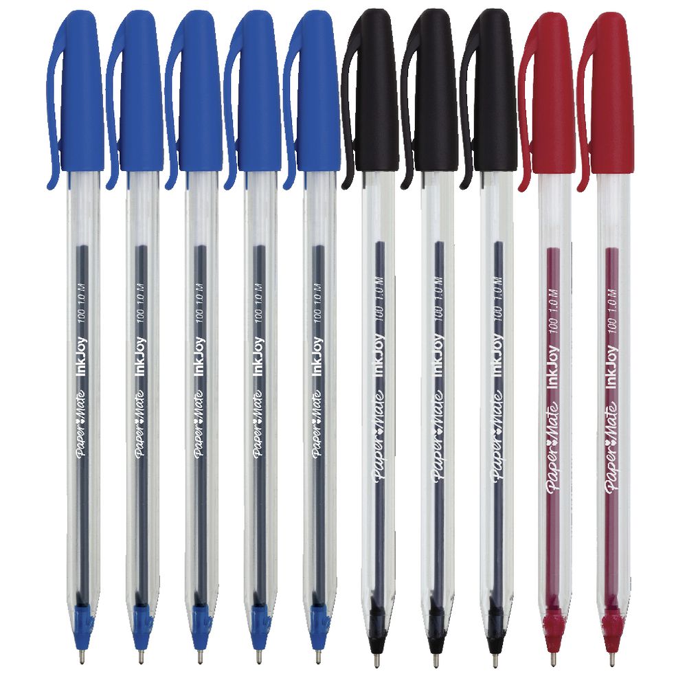 Paper Mate InkJoy 100 Ballpoint Pens Assorted 10 Pack - back of packaging
