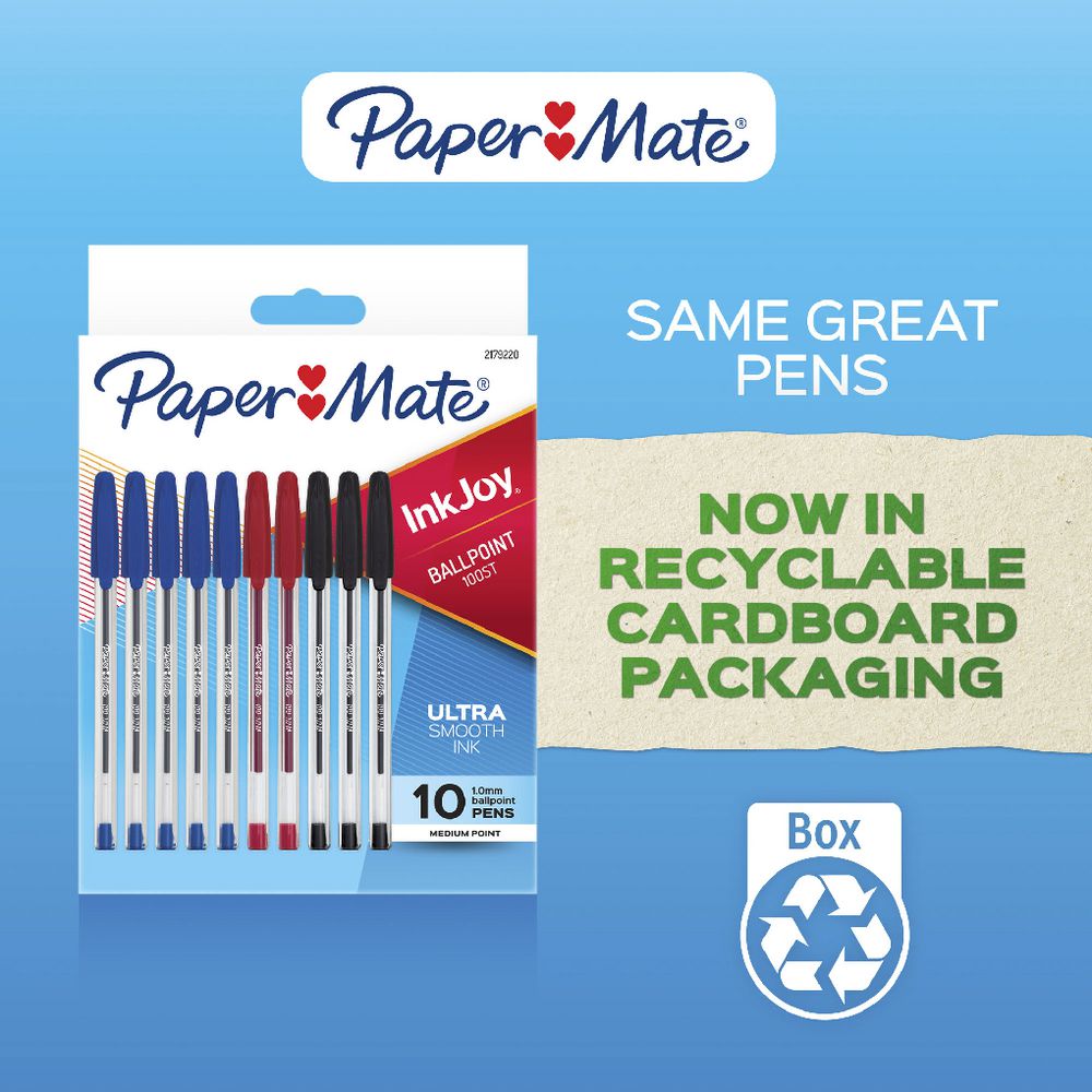 Paper Mate InkJoy 100 Ballpoint Pens Assorted 10 Pack - front packaging