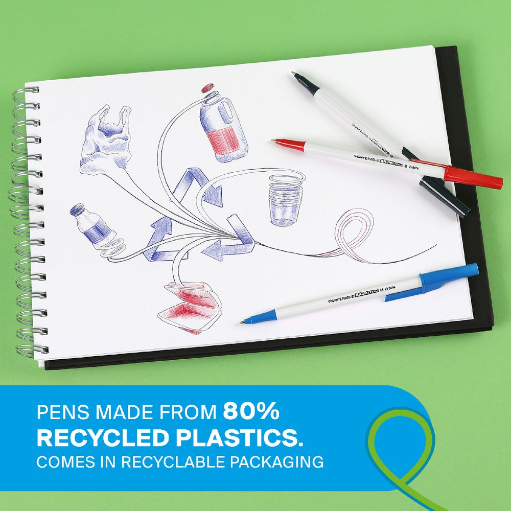 Paper Mate Kilometrico pens in bag - matching caps and nose cones