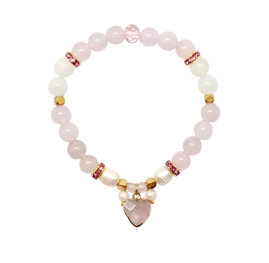 Lisa Pollock Heart Shaped Crystal Bracelet Gift Set - Rose Quartz
