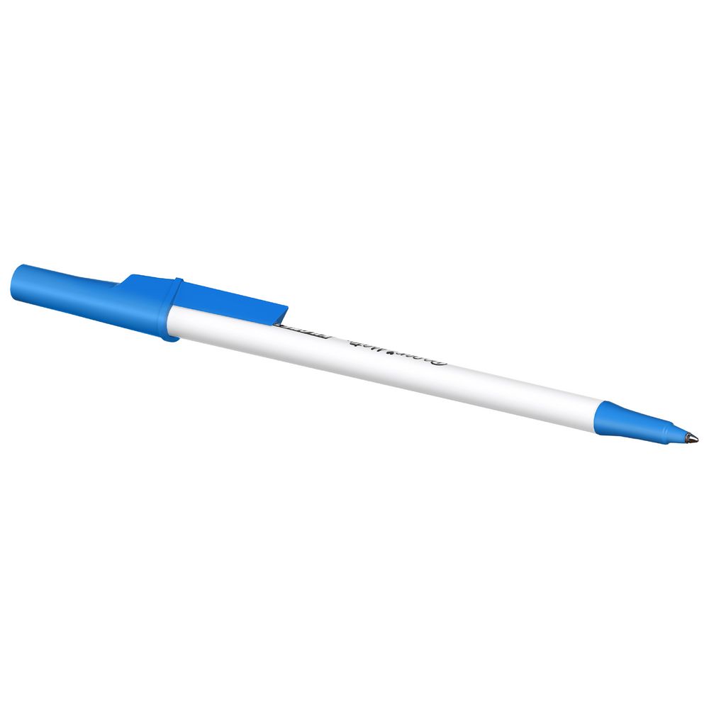Paper Mate Kilometrico blue pen angled view showing blue nose cone and tip