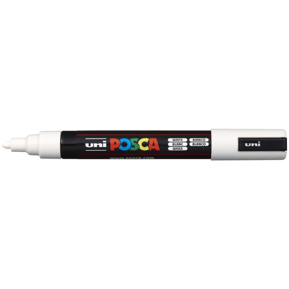 POSCA PC-5M black paint marker side view showing uni POSCA branding and Black label