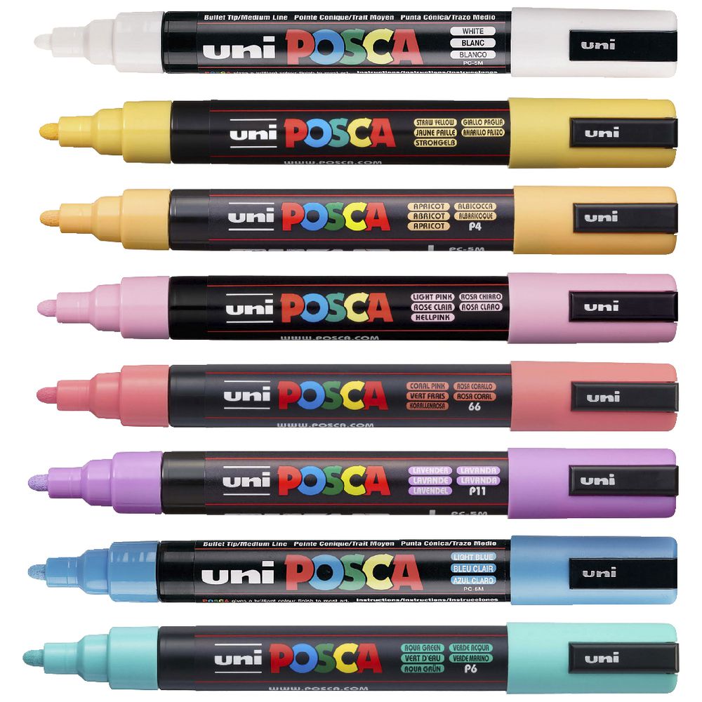 POSCA PC5M Pastel 8 Pack - individual markers showing all 8 pastel colours