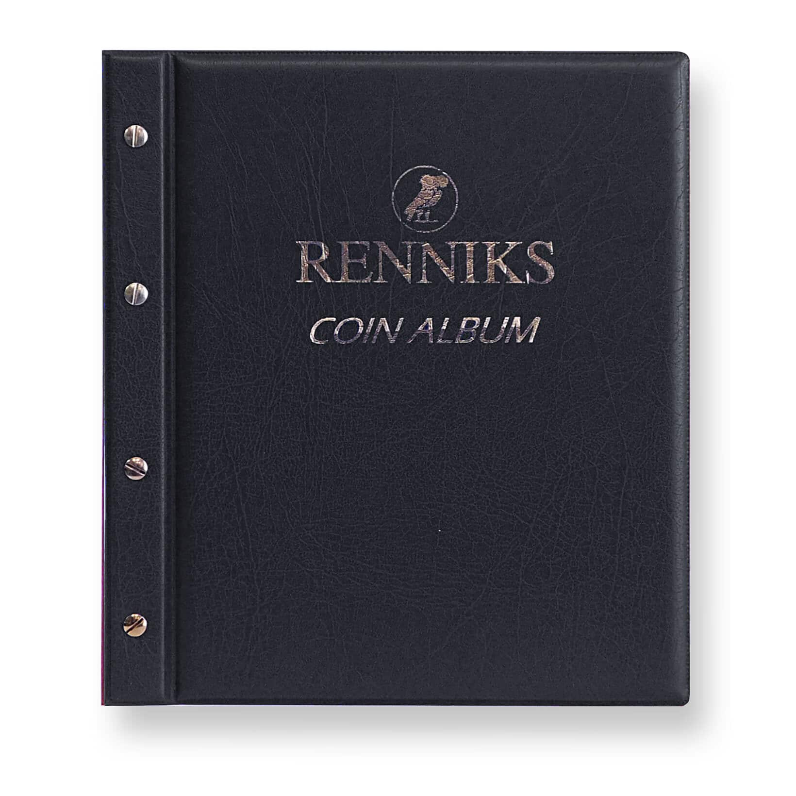 Renniks Premium Coin Album (Black) – 4-Ring Binder for Coin Collection Storage