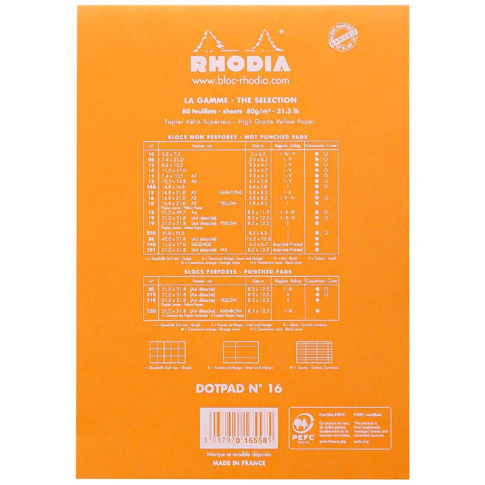 Rhodia No. 16 A5 Dot Grid Pad Orange 80 Sheets