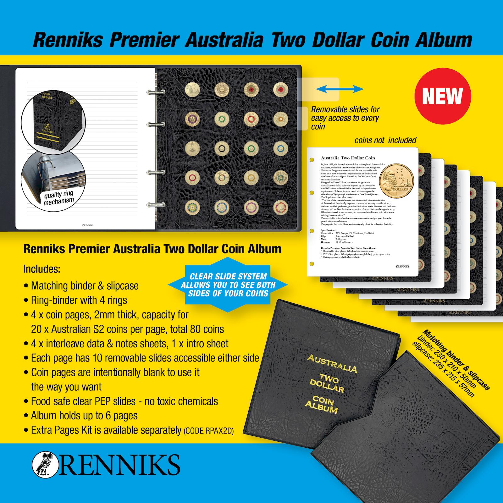 Renniks Premier Australia $2 Coin Album – Dedicated Storage for Two Dollar Coins (RPA2D)