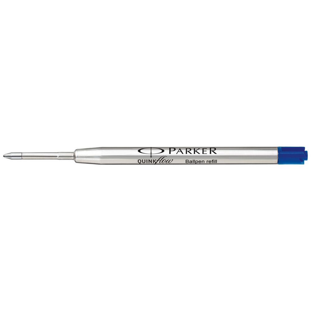 Parker Quinkflow Ballpoint Pen Refill Blue Medium - single refill on white background showing Parker and Quinkflow branding with blue tip