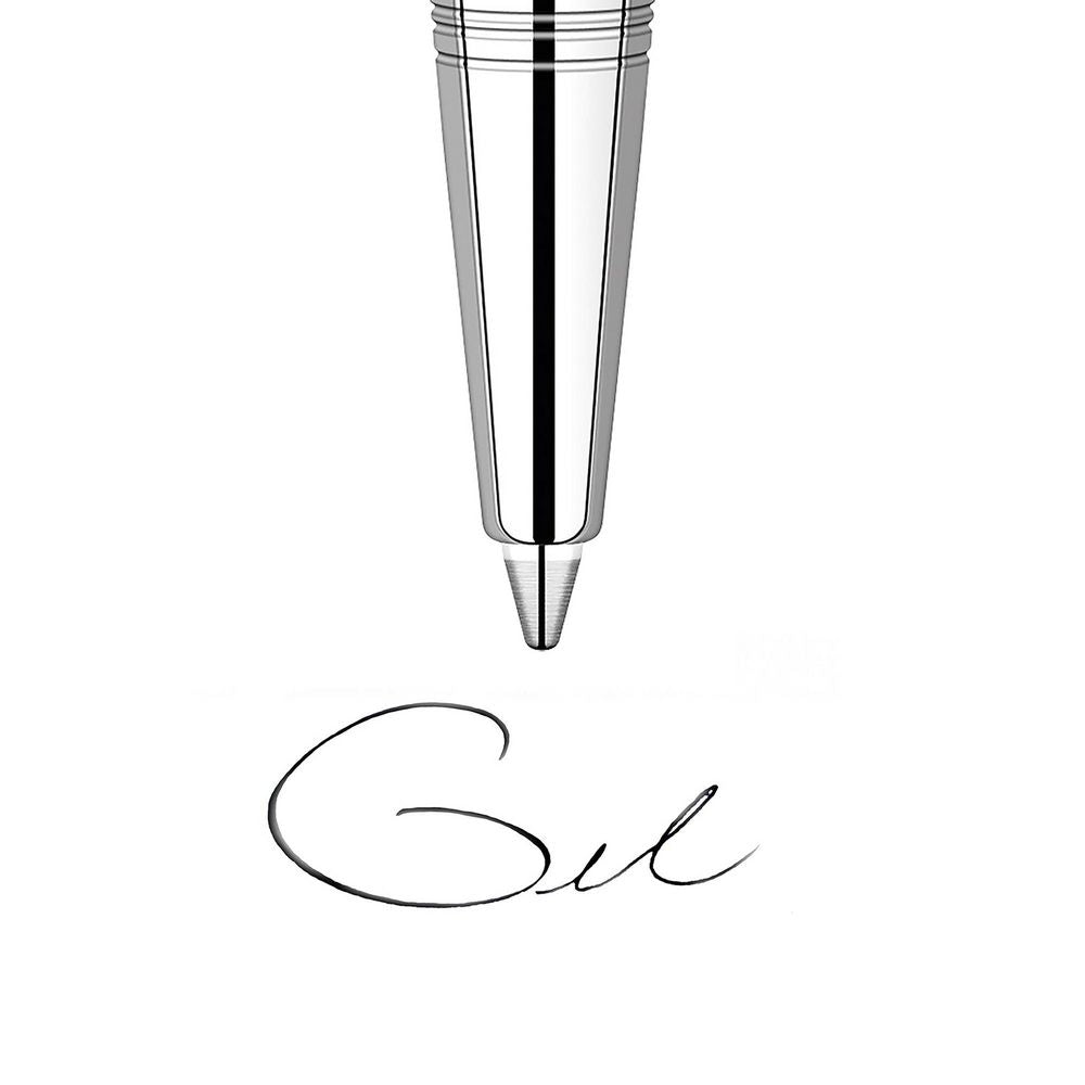 Parker Quink Gel Pen Refill Black Medium - close-up of gel pen tip writing cursive script in black ink on white background