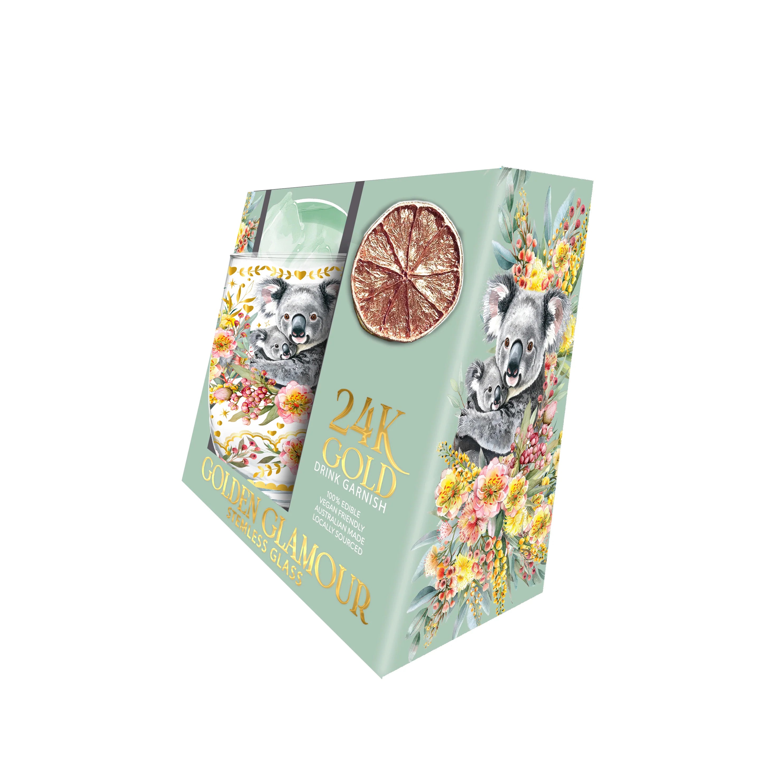 Lisa Pollock Golden Glamour Stemless Glass – Koala Cuddles – Art from the Heart Gift for Her