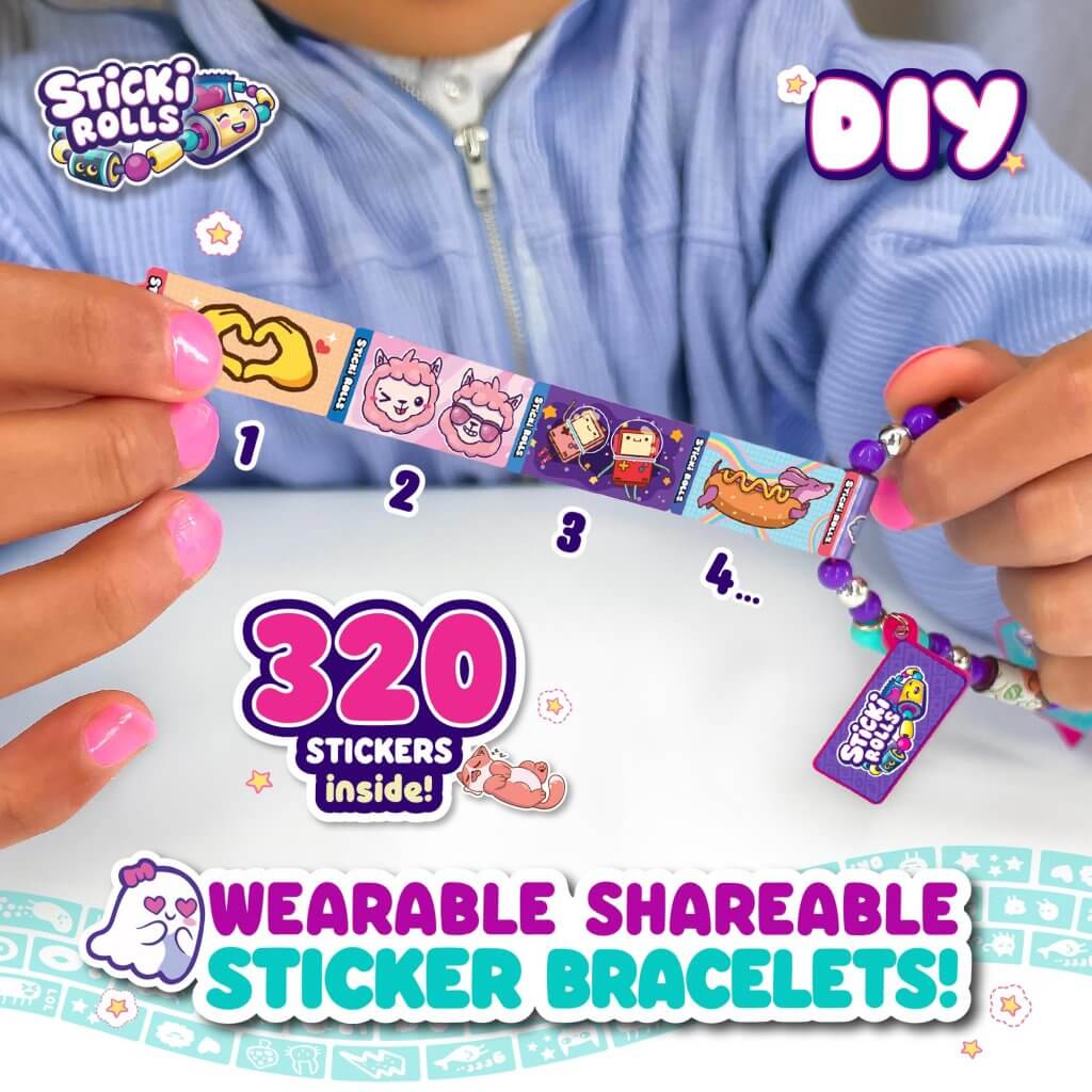 Sticki Rolls Sticki Station, 320 Kawaii-themed Stickers, 144 colorful beads, 2 necklace pendants