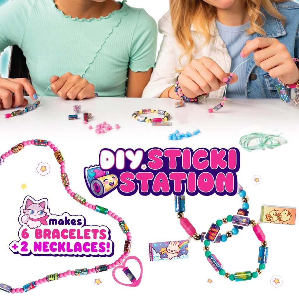 Sticki Rolls Sticki Station, 320 Kawaii-themed Stickers, 144 colorful beads, 2 necklace pendants