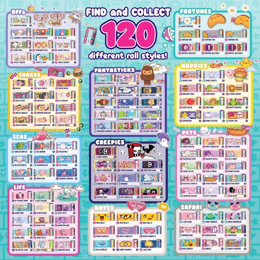 Sticki Rolls Sticki Station, 320 Kawaii-themed Stickers, 144 colorful beads, 2 necklace pendants