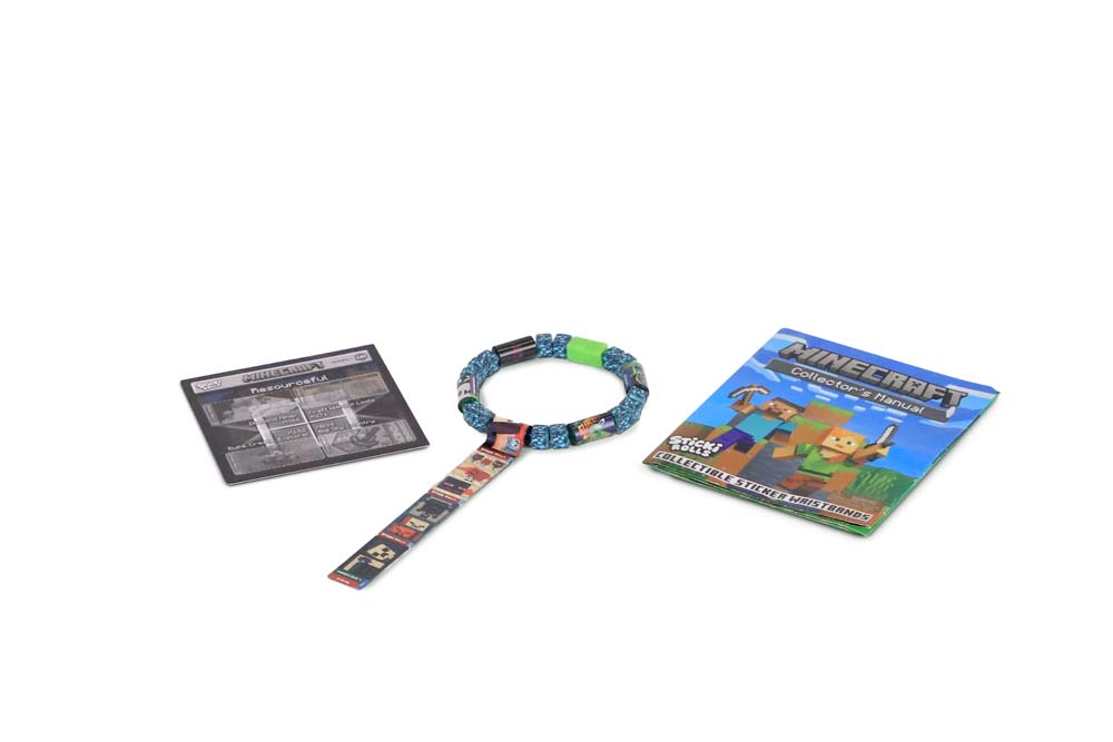 Sticki Rolls Minecraft Collectible Sticker wristband in a Cube, 50 Minecraft themed stickers