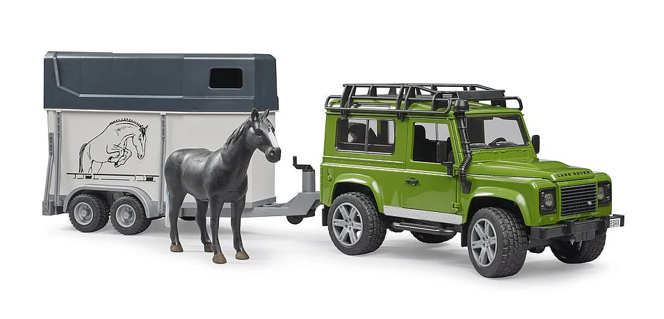 Bruder Leisure Time Land Rover Defender Station Wagon with Horse Trailer & 1 Horse