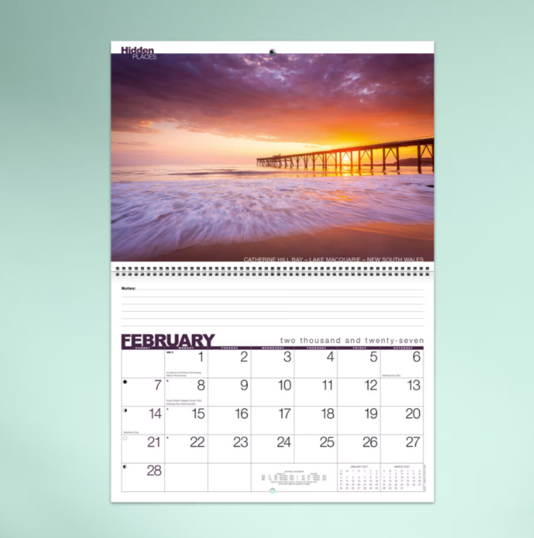 2027 Hidden Places Australian Spiral Bound Calendar 337x240mm