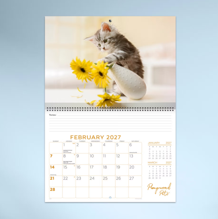 2027 Pampurred Pets Spiral Bound Calendar 337x240mm