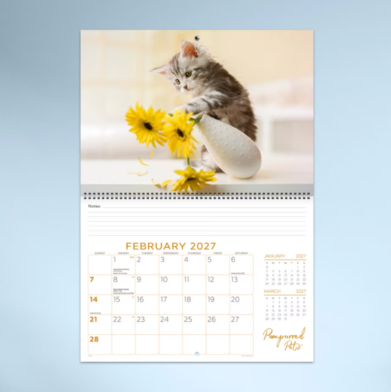 2027 Pampurred Pets Spiral Bound Calendar 337x240mm