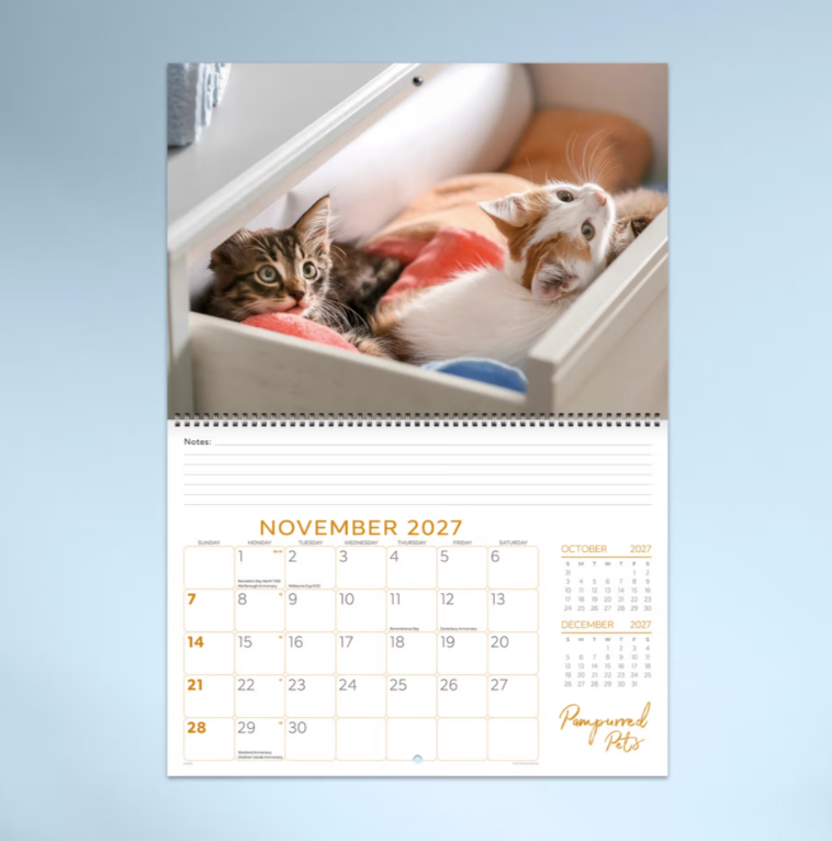 2027 Pampurred Pets Spiral Bound Calendar 337x240mm