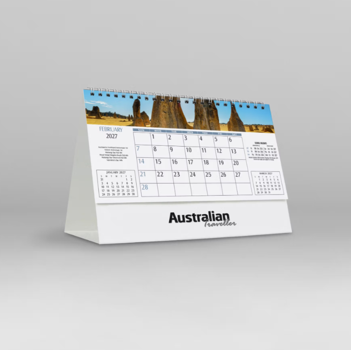 2027 Australian Traveller Desk Calendar - April waterfall front view