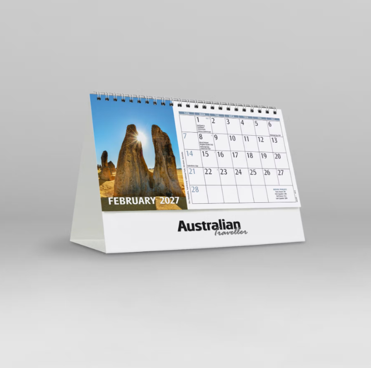 2027 Australian Traveller Desk Calendar - May outback sunset front view