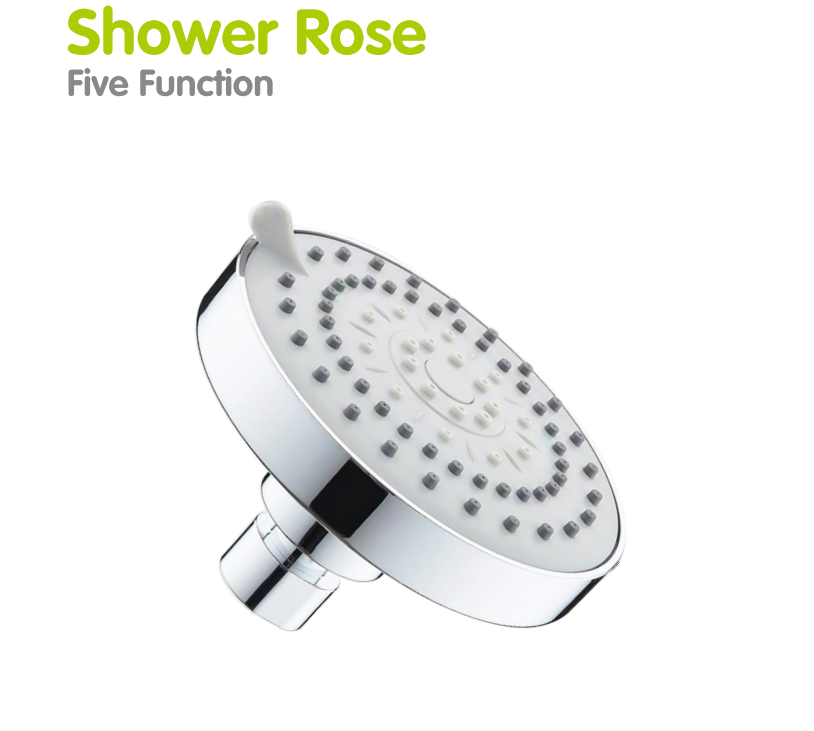ERS Tech five-function shower rose shown at an angle