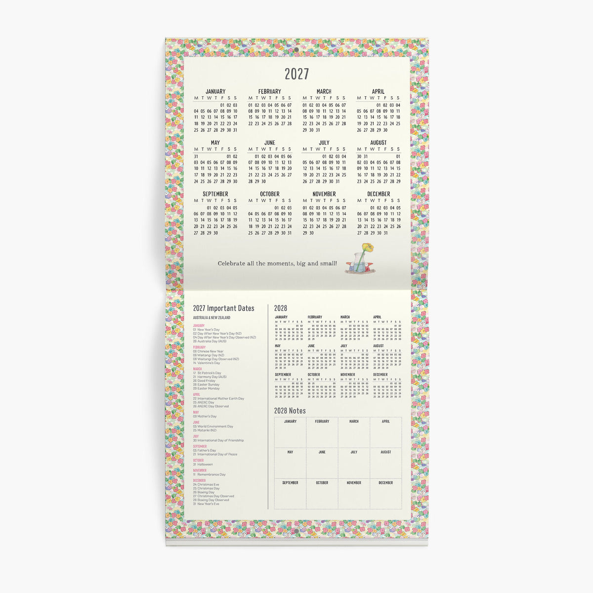 2027 Twigseeds Wall Calendar, Twigseeds 2027 Wall Calendar. 300 x 300 mm. 28 pages. Soft cover with belly-band. Monthly layouts, important dates and year at a glance.