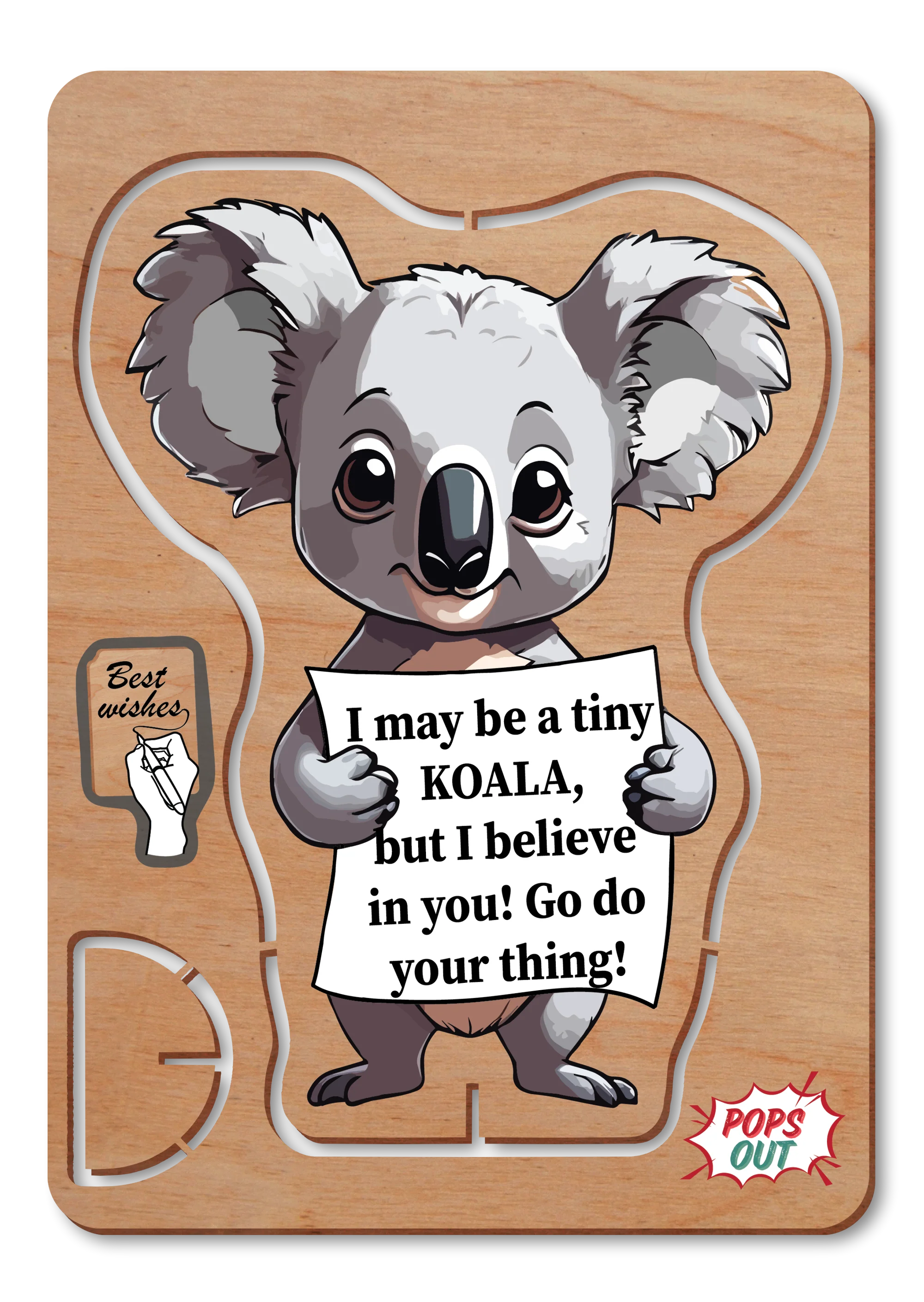 Australian Made Wooden Greeting Card With Stand - Tiny Emotional Support Koala