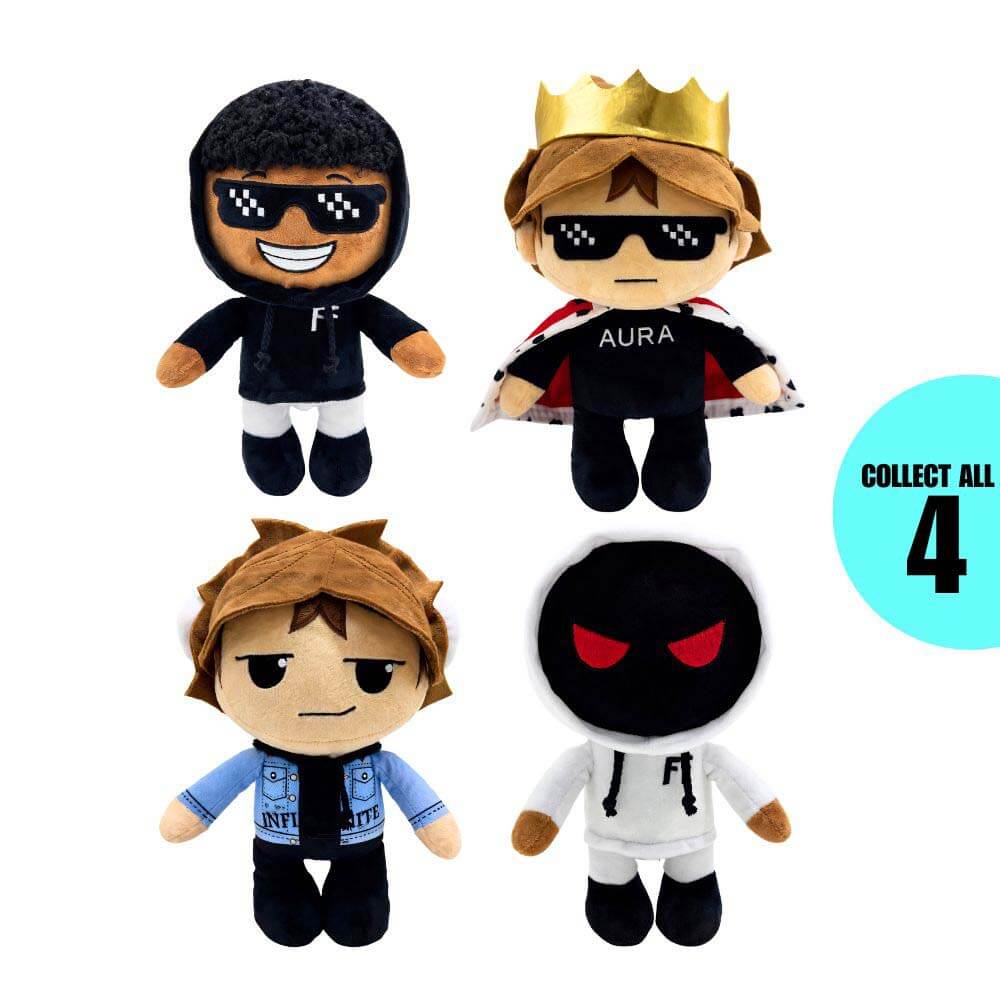 Caylus vs Foltyn mystery plush blind bag packaging showing four collectible character silhouettes