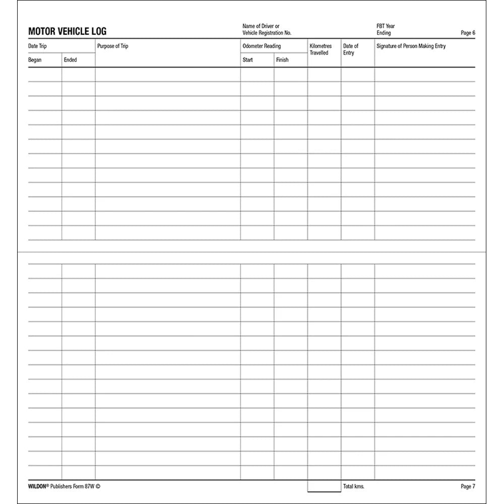 Wildon - Vehicle Log Book 87W, 210x105mm Landscape Soft Cover