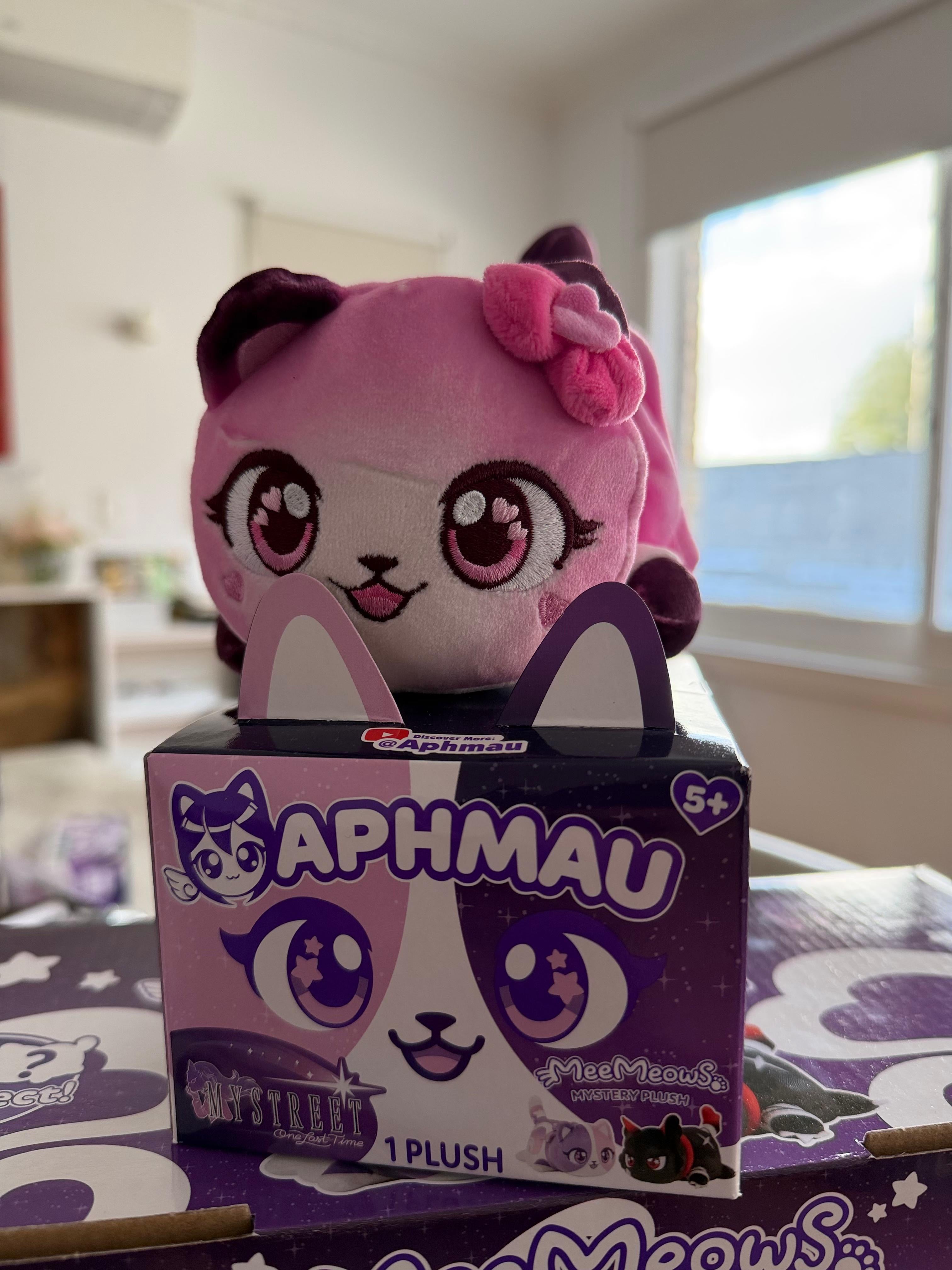 Aphmau MeeMeow KC My Street Collection Plush sitting on top of gift box