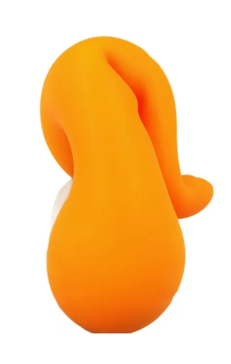Orange carrot squishy shown bent and squeezed