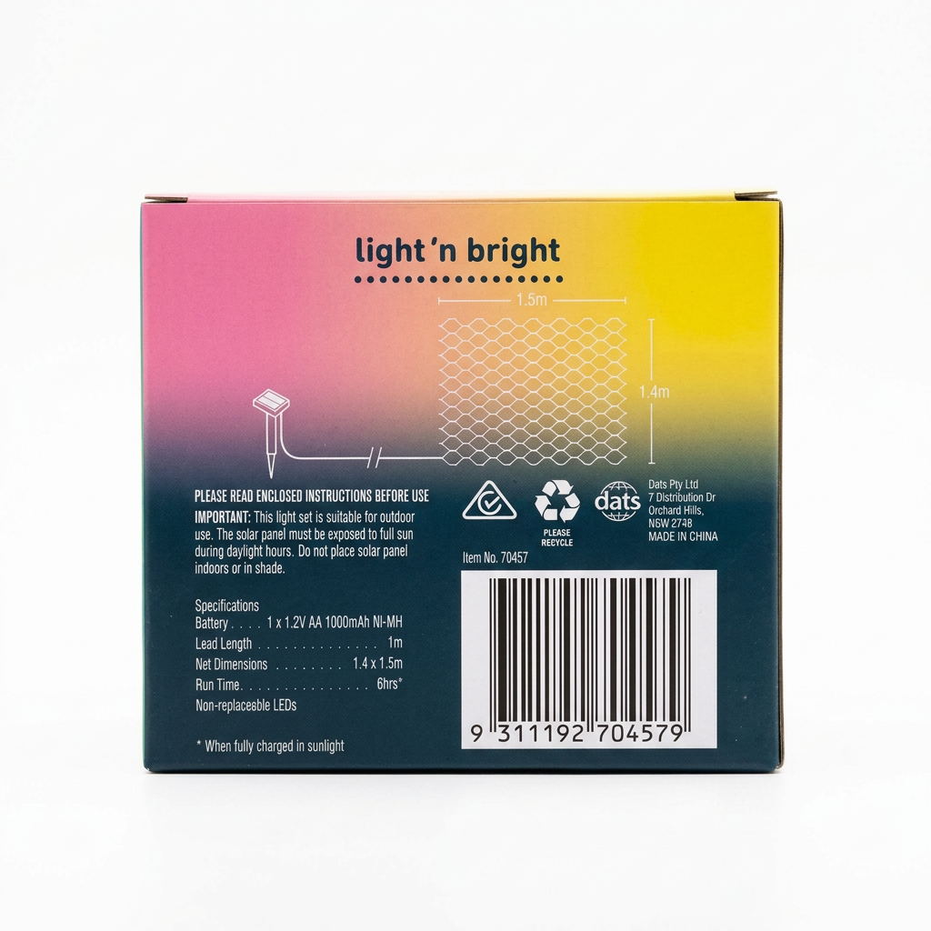 Back of net light packaging on white background
