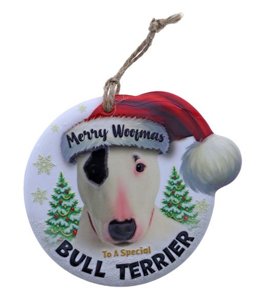 Christmas ceramic plaque - Merry Woofmas to a Special Bull Terrier