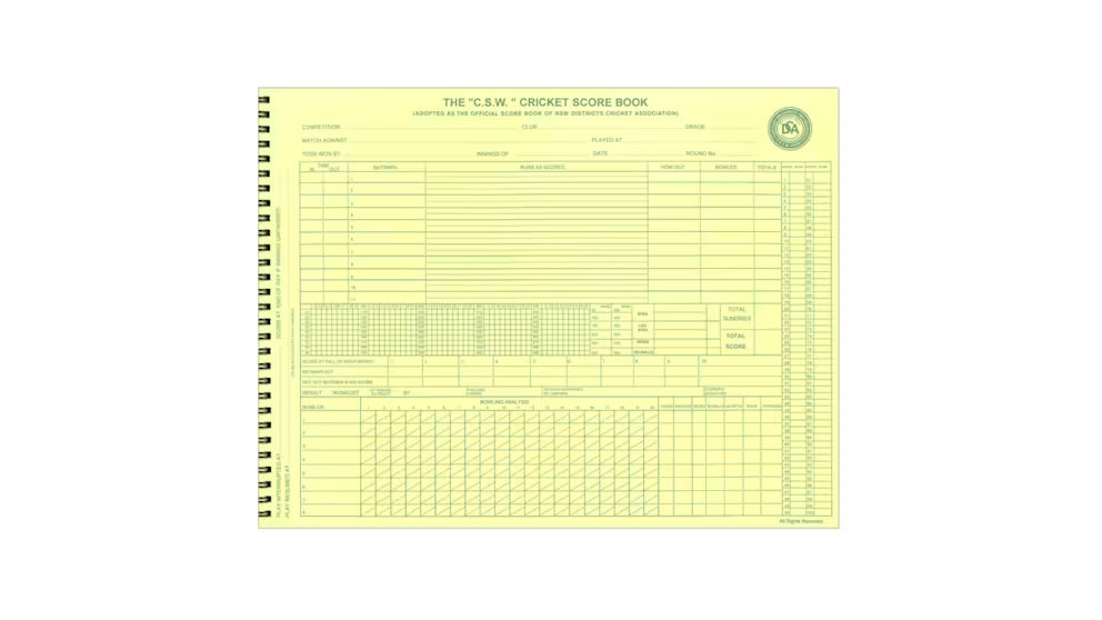 Collins Debden Official 56 Innings Wirobound Cricket Score Book - Large A4+ Size