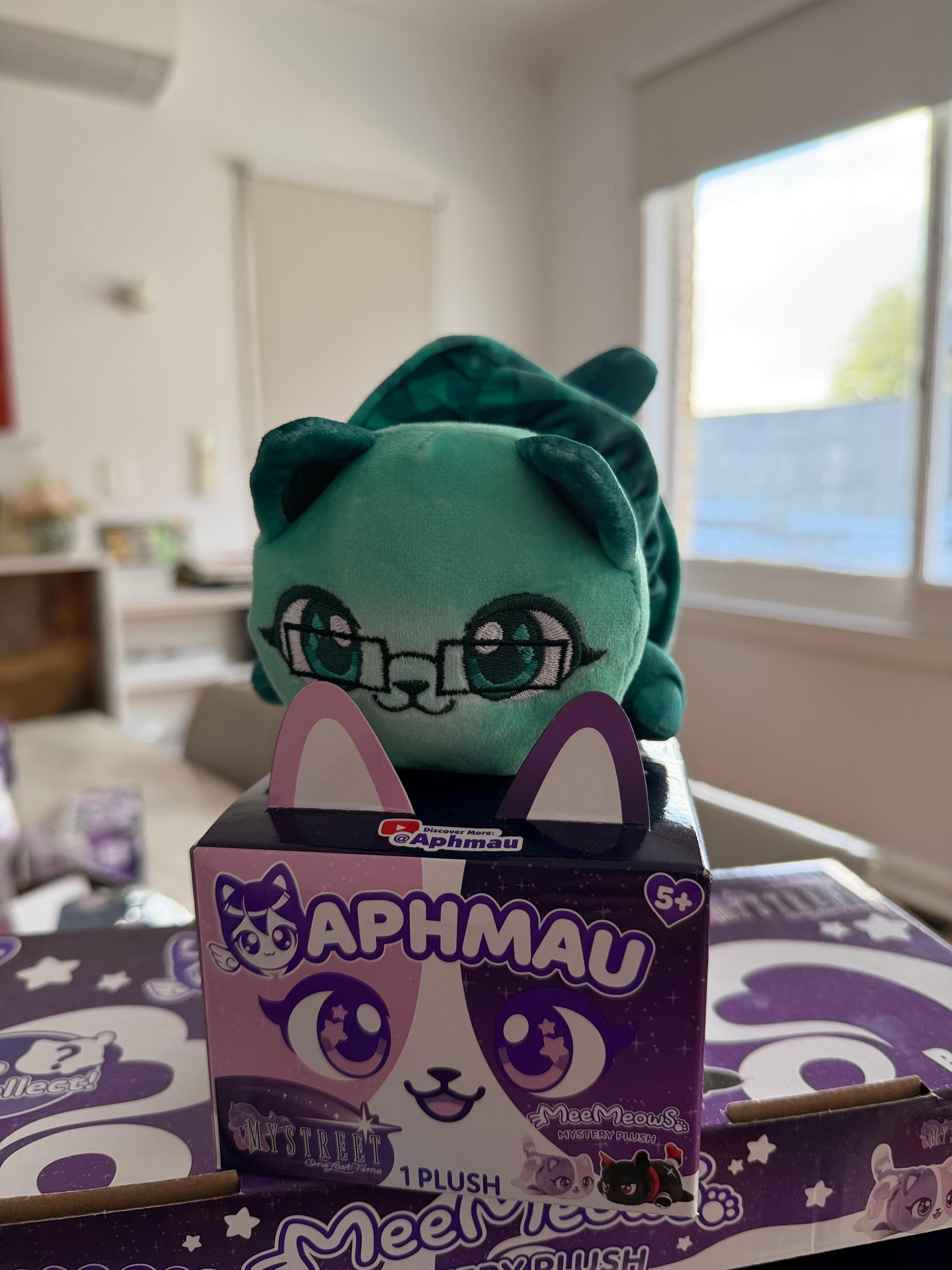 Aphmau MeeMeow Kim My Street Collection Plush sitting on top of gift box