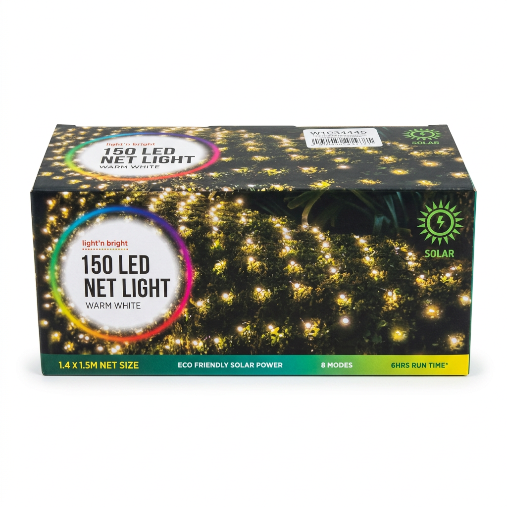 Front of net light packaging on white background