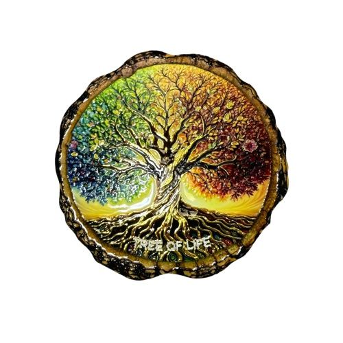 Tree of Life Ceramic 3D Colourful Coasters - Set of 4 - 10.8cm Diameter - Premium Quality 3D Tree of Life Coasters