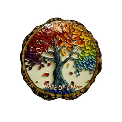 Tree of Life Ceramic 3D Colourful Coasters - Set of 4 - 10.8cm Diameter - Premium Quality 3D Tree of Life Coasters