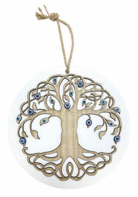 Enchanted Life Tree 3D Hanging Plaque | Round MDF with Blue Evil Eye Accents (20cm)