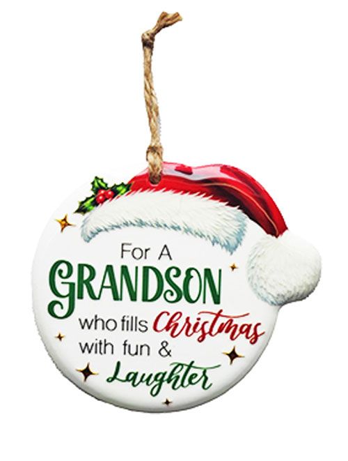 Christmas ceramic plaque - For a Grandson who fills Christmas with fun and laughter