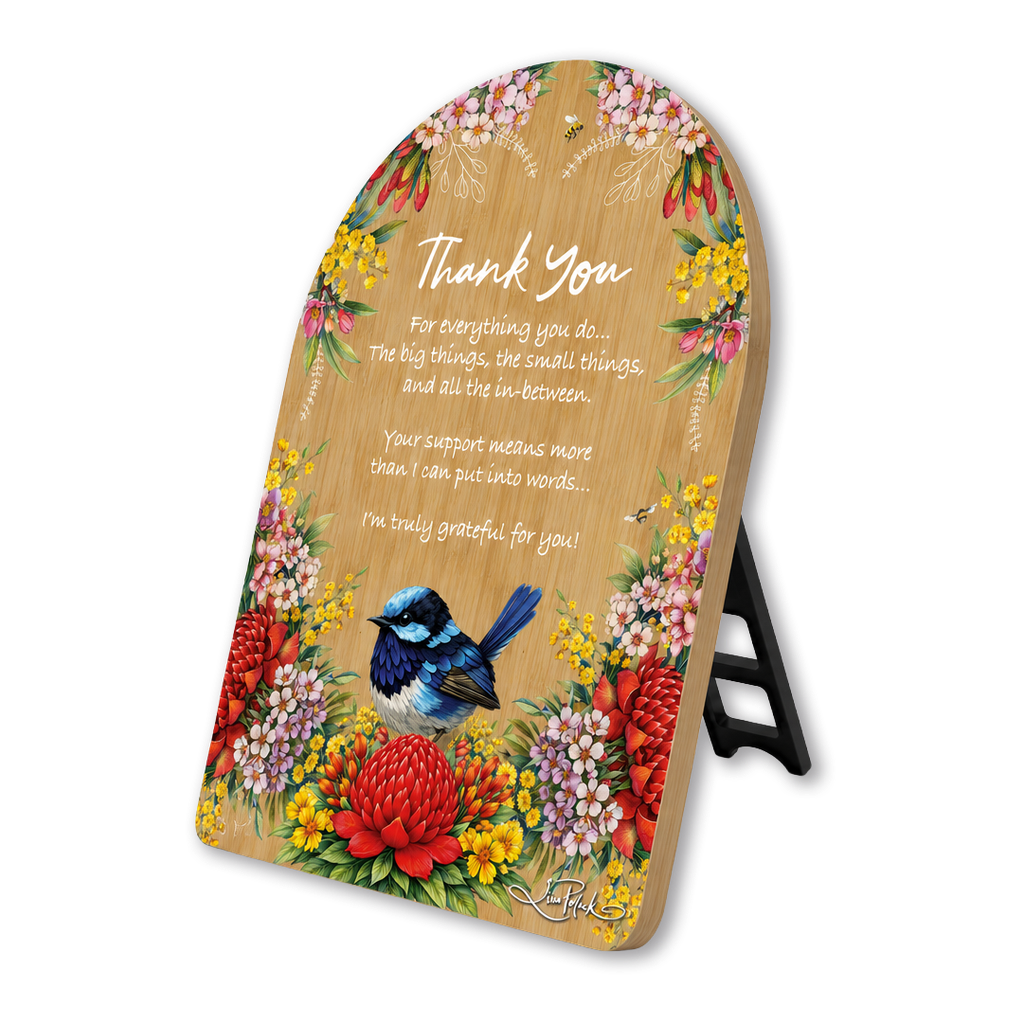 Lisa Pollock Fairy Wrens Arch Affirmation Plaque - Thank You 13x18cm