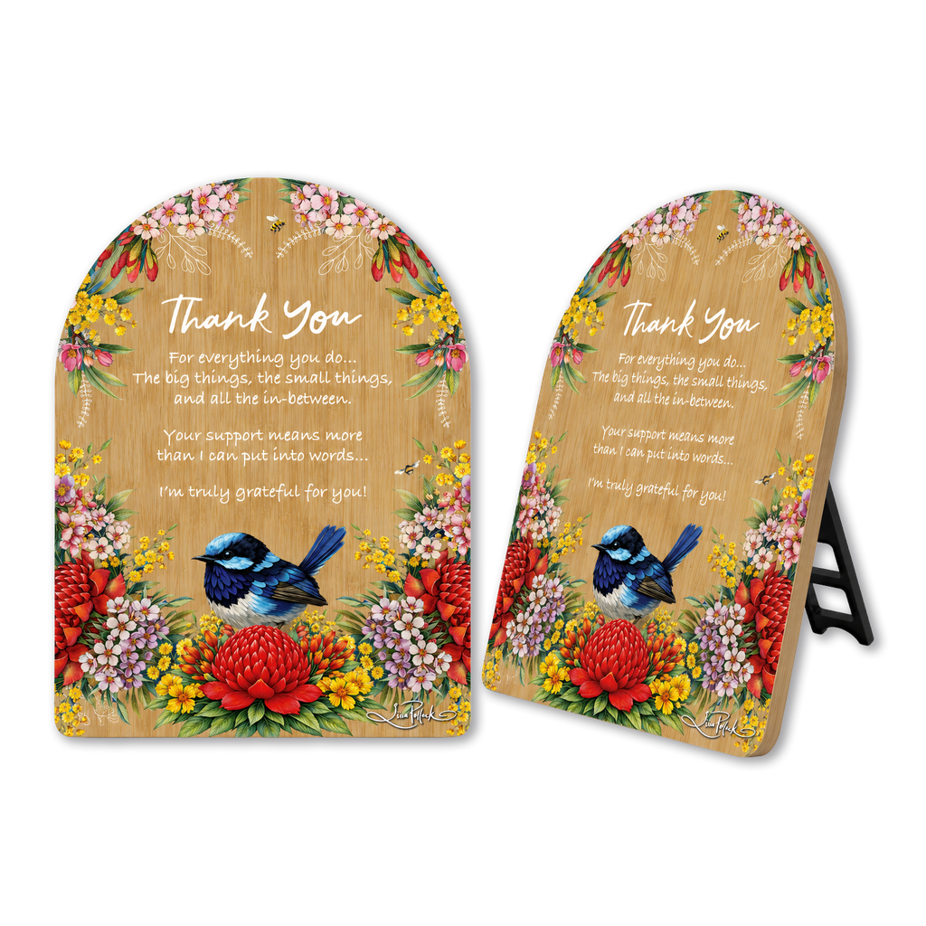 Lisa Pollock Fairy Wrens Arch Affirmation Plaque - Thank You 13x18cm