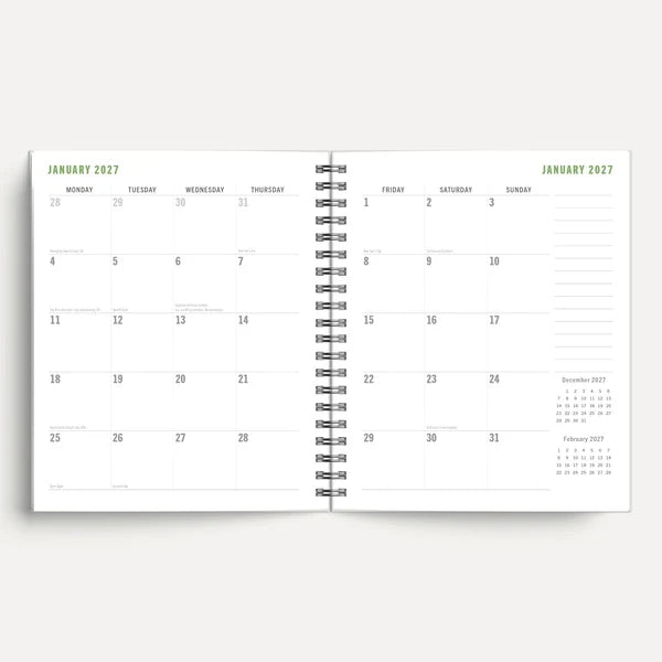 Skylark Cat's Garden 2027 A5 Spiral Diary January 2027 week to view spread