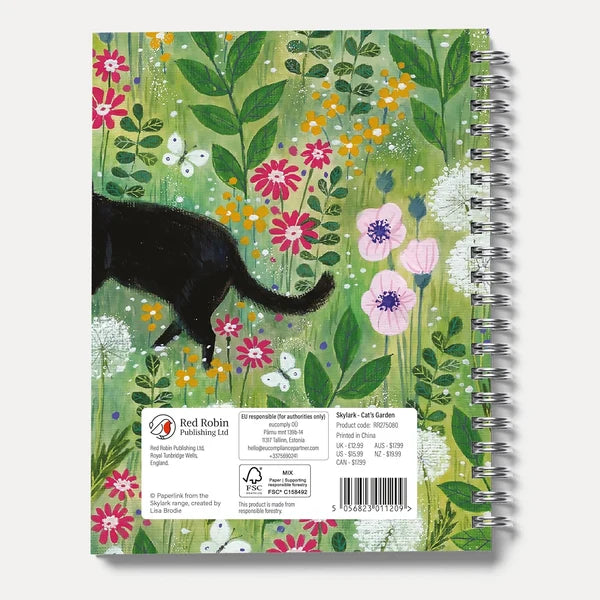 Skylark Cat's Garden 2027 A5 Spiral Diary front cover on desk with succulent plant and coffee