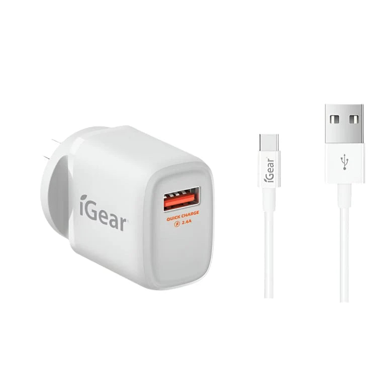 iGear Charger 240V With Charge/Sync Cable Type-C USB White IG1877 Universal Charging Cable