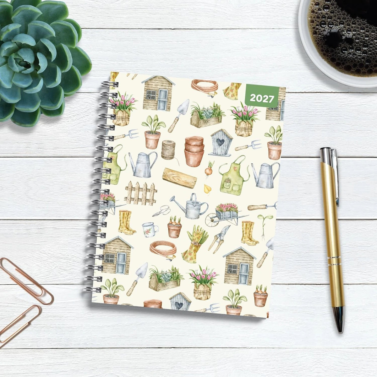 Garden Life 2027 A5 Spiral Diary January week to view spread